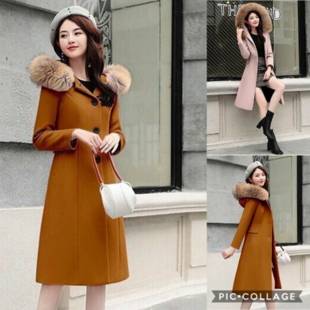 Hàng nhập - Áo khoác nữ vải dạ form dài có S, áo manto dạ lì có mũ