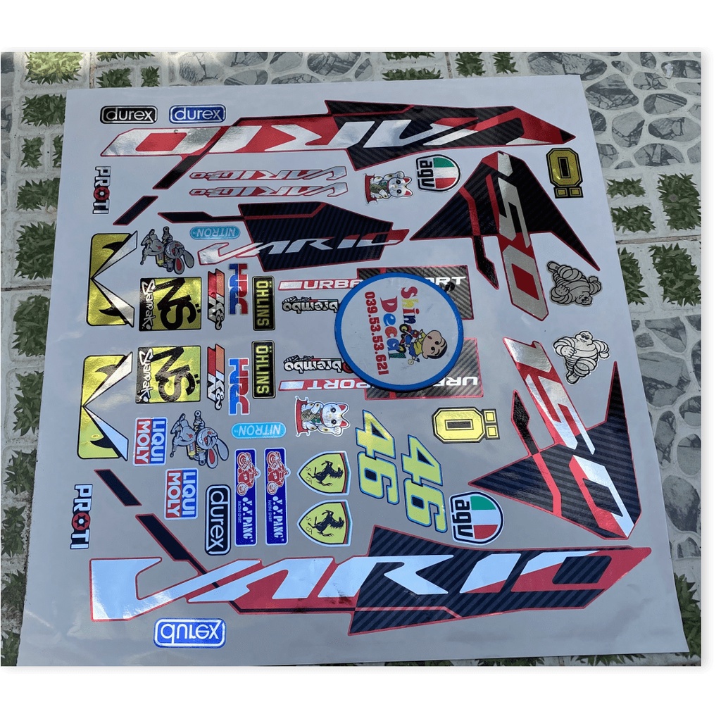 ( Quí khách vui lòng mang ra tiệm cho thợ dán ) Tem vario 150 indo đỏ chất liệu Crom