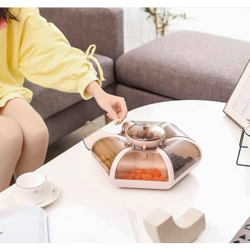 Khay đựng bánh kẹo hộp đựng mứt tết hình cánh sen 6 cánh tự bung cao cấp