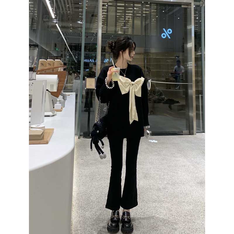 Áo sweater dáng rộng đính nơ thời trang thu đông phong cách Hàn Quốc mới cho nữ