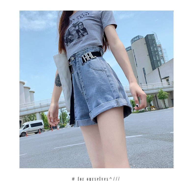 Quần Short Denim Đen Lưng Cao Ống Rộng Thời Trang Mùa Hè 2022 Cho Nữ