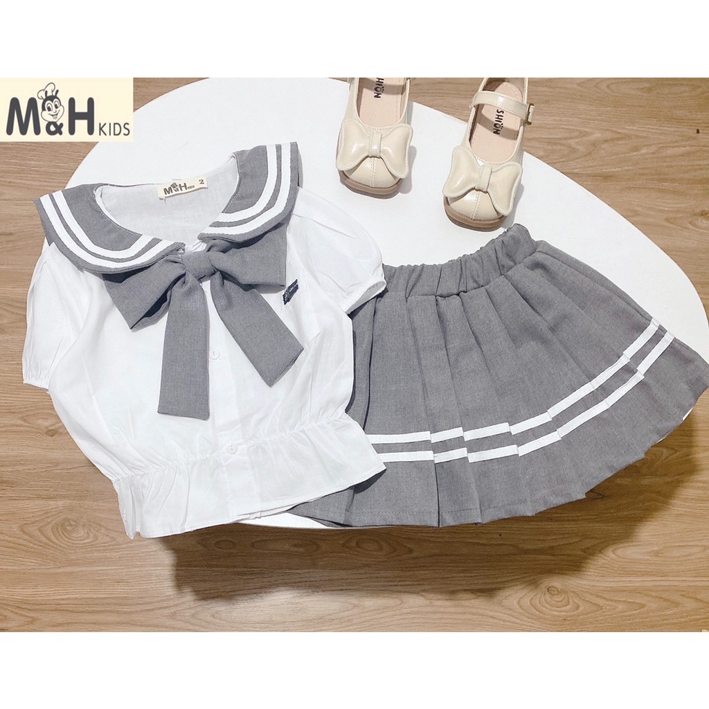 SET53 - Váy bé gái, Set đồng phục nữ sinh kiểu Hàn Quốc cho bé từ 12-25kg, Richkid123