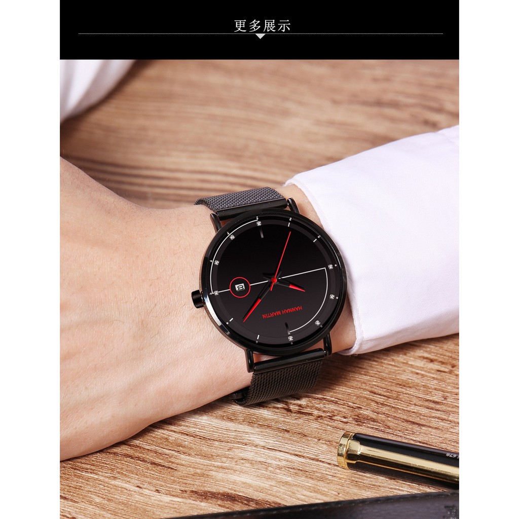 Đồng hồ nam chính hãng Hannah Martin HM-101 dây thép siêu mỏng đẹp máy Nhật cao cấp | BigBuy360 - bigbuy360.vn