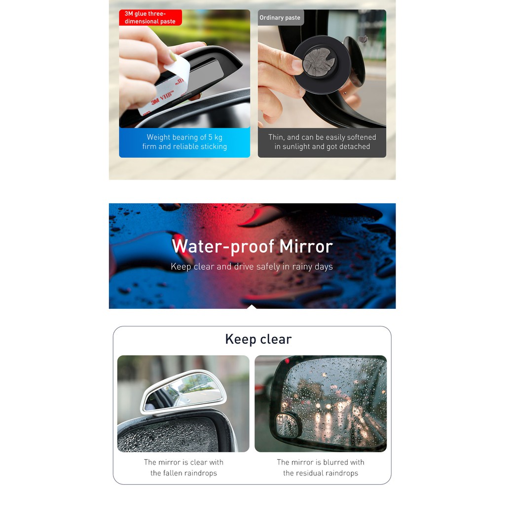Gương tăng góc rộng cho xe hơi - Baseus 1 Pair Car Blind Rearview Auxiliary Mirror High-Definition Large View Wide | BigBuy360 - bigbuy360.vn