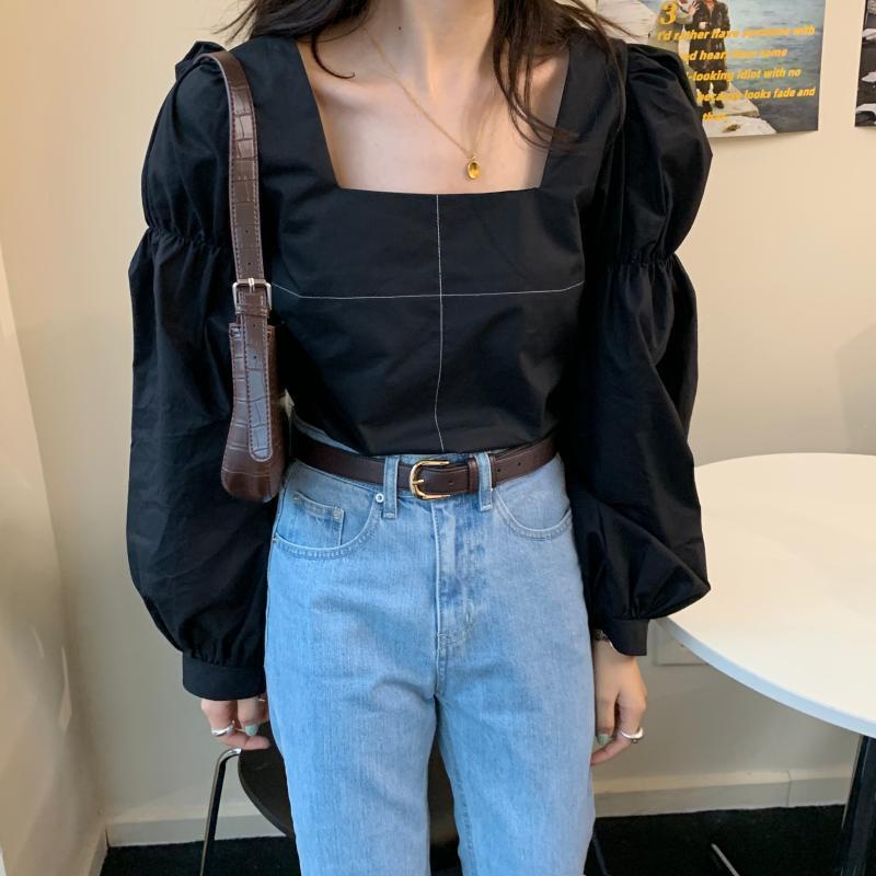 Áo Sơ Mi Cổ Vuông Tay Bồng Thắt Dây Phong Cách Thời Trang Hàn Quốc Mới