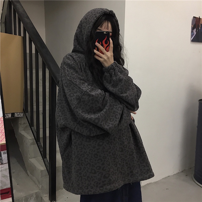 Áo hoodie nam unisex thời trang ulzzang hàn quốc, Áo hoodie nữ form rộng oversize mặc nhà đi học màu xám da báo ulzzang | BigBuy360 - bigbuy360.vn