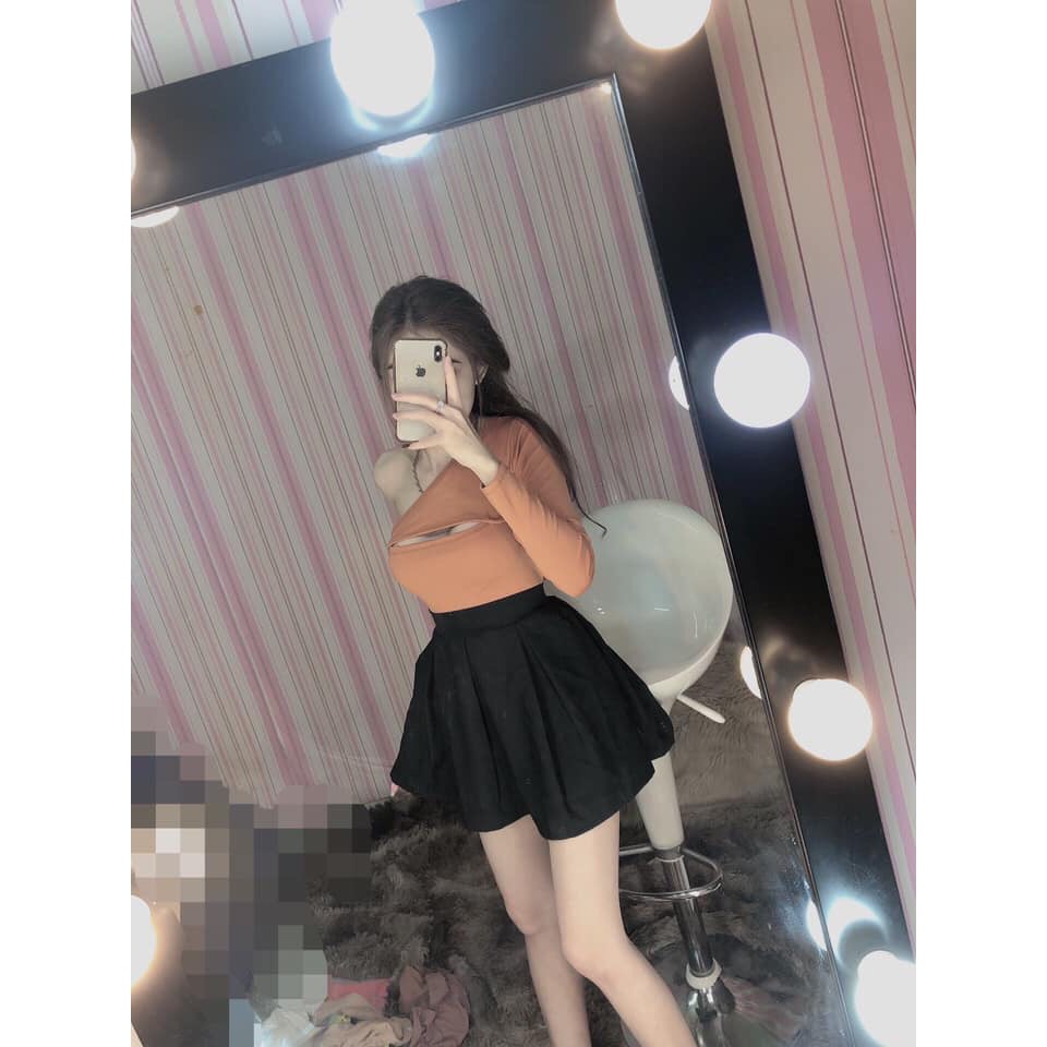 Áo kiểu lệch vai cut out ngực xinh chất thun bozip đẹp xinh