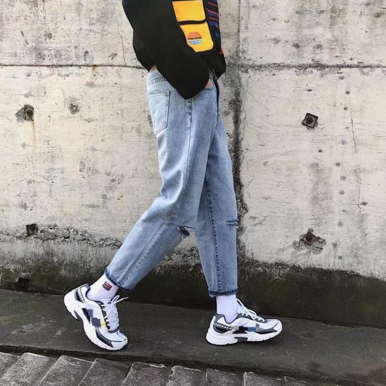 Quan jean baggy nam rách 2 gối dáng suông rộng RG-02 hottren 2021