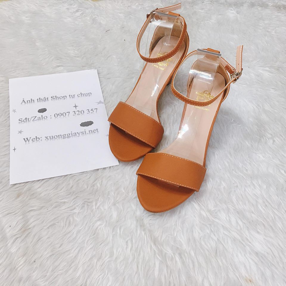 [ẢNH THẬT] Giày cao gót sandal 7 phân quai ngang BÒ