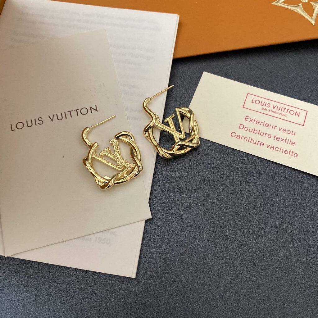 Bông tai Louis Vuitton mạ bạc S925 thiết kế đơn giản phong cách Hàn Quốc cho nữ