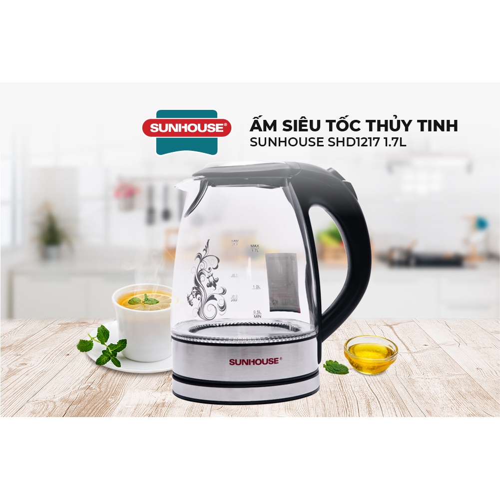 Ấm Siêu Tốc Thủy Tinh SUNHOUSE SHD1217 Dung Tích 1.7L