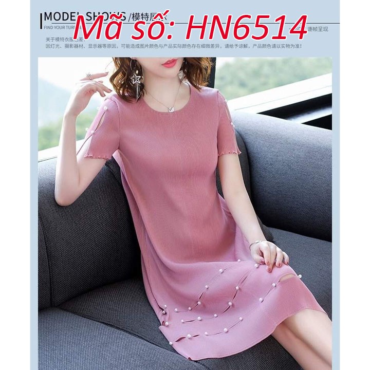 #HN6514 ĐẦM SUÔNG THUN NHÚNG PHỐI HẠT SANG TRỌNG CÓ SIZE LỚN XXXL - HÀNG NHẬP KHẨU