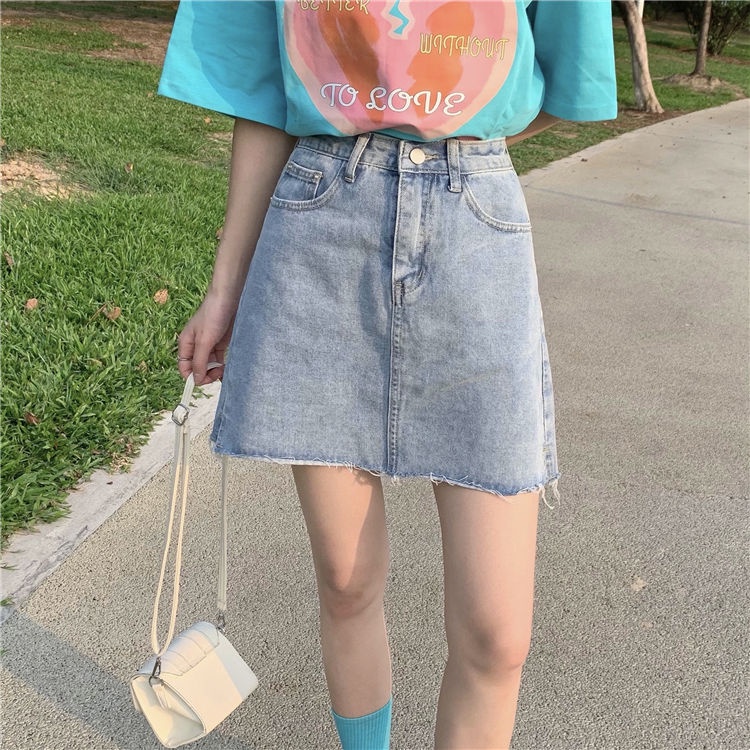 Chân váy jean Chữ A Lưng Cao Phong Cách Hàn Quốc