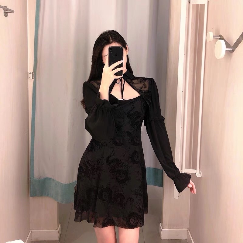 Đầm nhung đen HM