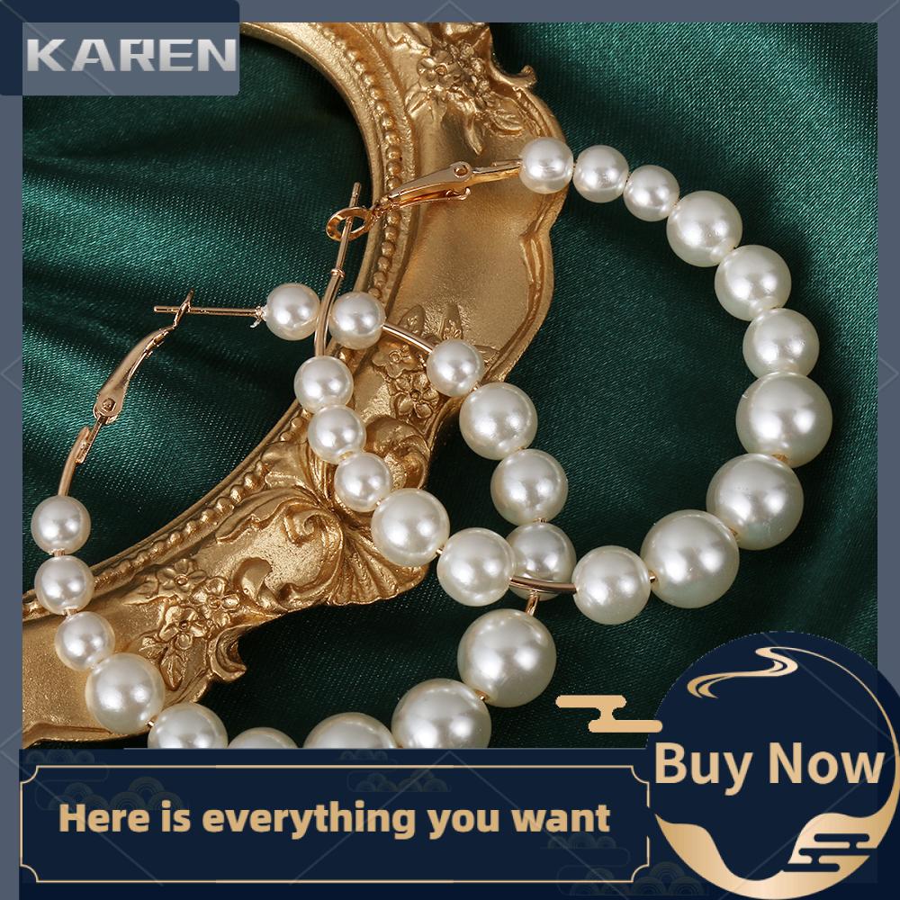 Khuyên Tai Dạng Vòng Phối Ngọc Trai Nhân Tạo Thời Trang Cho Nữ Dự Tiệc|Nhẫn Tròn Lớn Đính Đá Quý