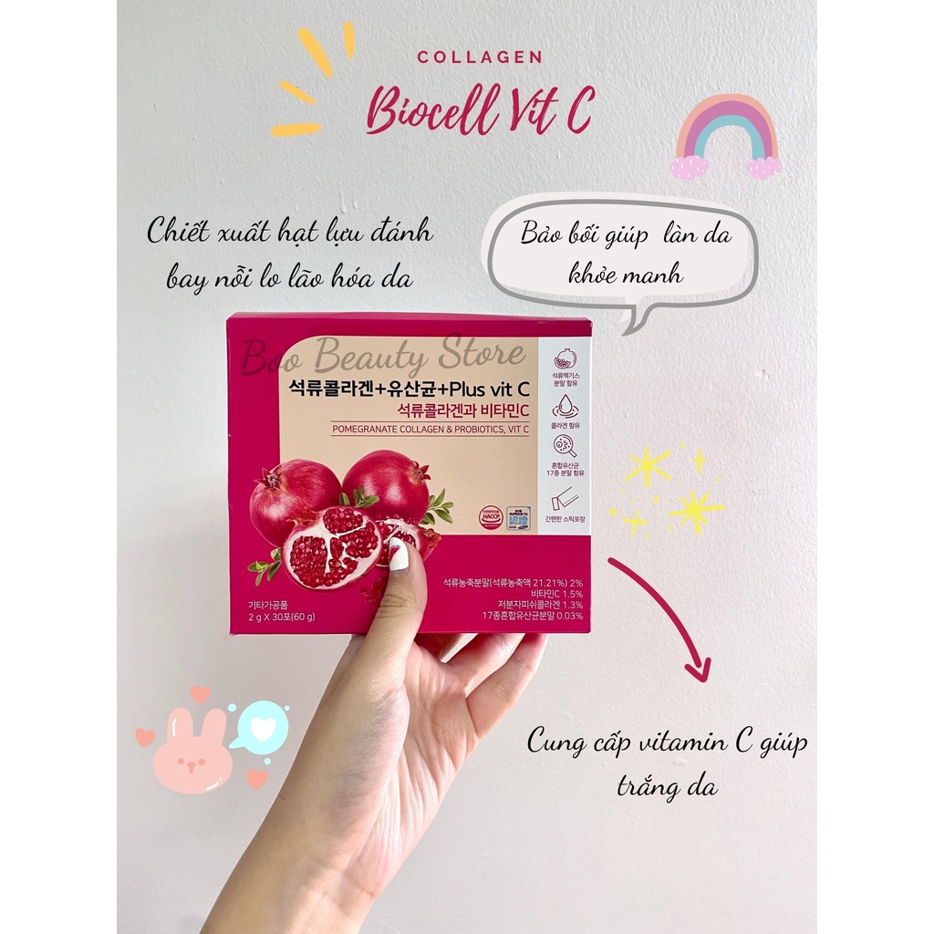 Hộp Collagen Uống Lựu Đỏ Bio Cell Bổ Sung Lợi Khuẩn