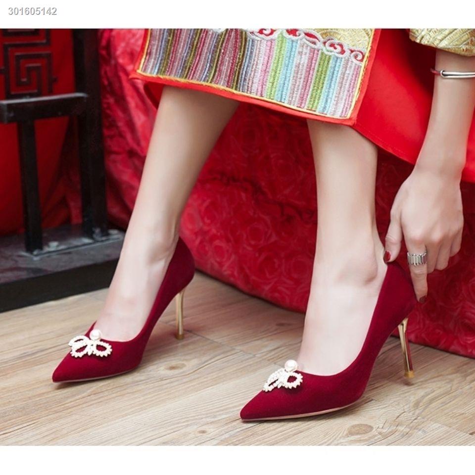 Chinese style show Wo clothing wedding shoes women 2020 new red suede bridesmaid bridal shoes photo dress high heels winter
