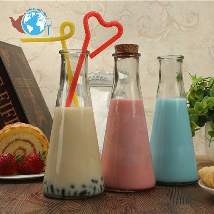 COMBO 20 chai thuỷ tinh tam giác tròn, CHAI NÓN  nút gỗ cực xinh