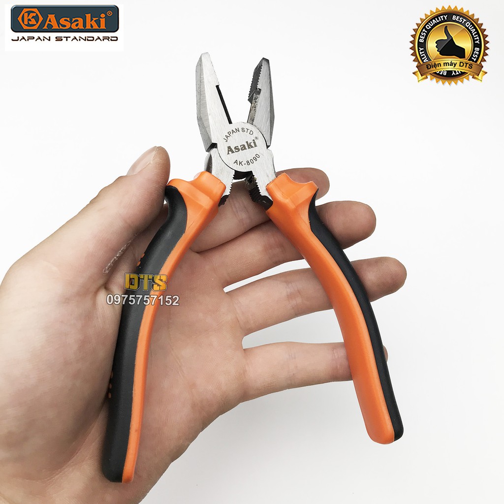 Kìm điện, kìm răng tổ hợp kiểu Mỹ Asaki A+cut Tech 6 inch/ 150mm, thép High Carbon độ cứng cao