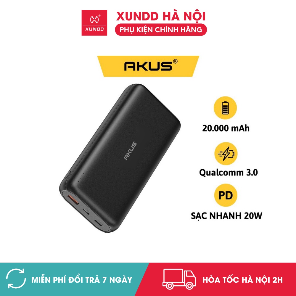 Sạc dự phòng AKUS DP340, dung lượng 20000mAh sạc nhanh 20W - Hàng chính hãng - BH 12 tháng- Đen