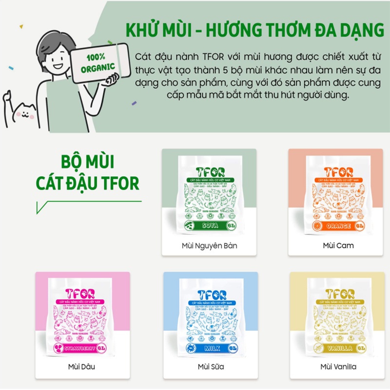 Cát đậu nành TFOR- cát vệ sinh cho mèo hữu cơ túi 6L