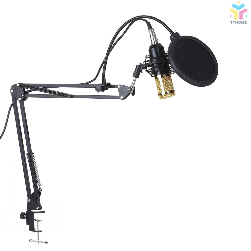 T&T BM800 Condenser Microphone Lit Pro Audio Studio Recording & Brocasting Adjustable Mic Suspension Scissor Arm Pop Fil