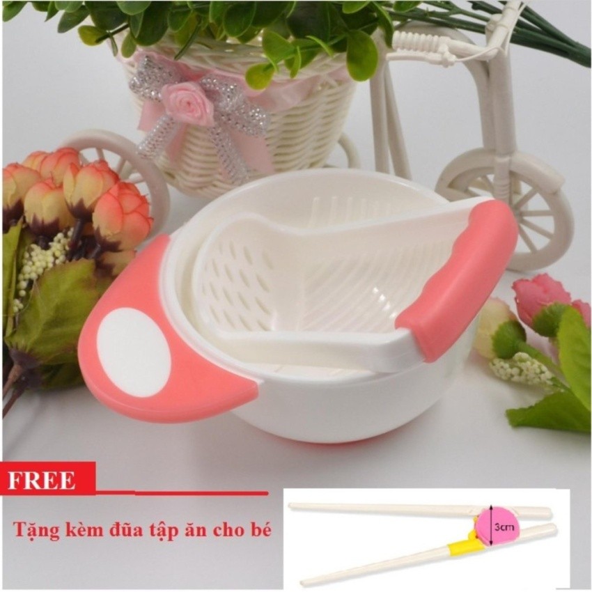 Bát nghiền đồ ăn (Trắng phối hồng) + Tặng đũa tập ăn