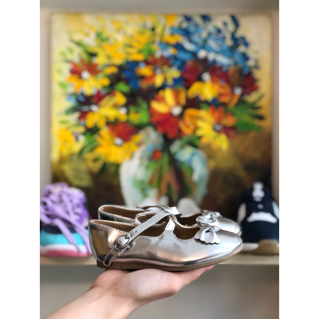 Giày Búp Bê  Nhũ Xám  Cho Bé Gái Quai Cài Tiện Lợi Phù Hợp Cho Bé ĐI Chơi Đi Học