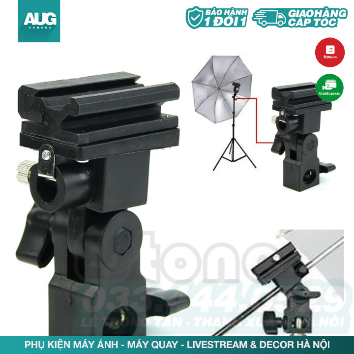 Đế giá đỡ đèn flash speedlite, Gá Dù và Gá gắn dù, ngằm kẹp dù tản sáng, chân đèn  - AUG Camera Hà nội
