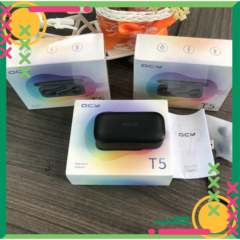 GIẢM GIÁ  Tai nghe Bluetooth True Wireless QCY T5 Bluetooth V5.0✔Tự động kết nối✔Chống Nước Ipx5 ✔Chính hãng Cảm biến -D