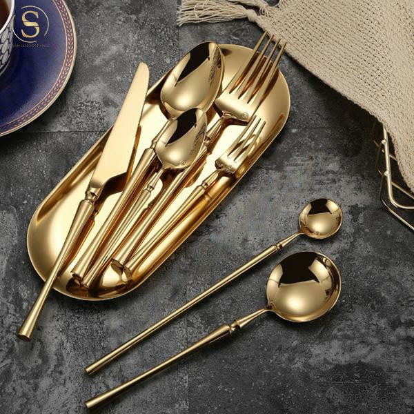 Bộ Dao Muỗng Nĩa Inox Cao Cấp Không Phai Màu Vàng Gold Cutlery Thượng Lưu - Sam