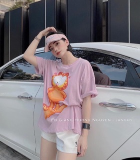 ÁO PHÔNG NỮ MÀU TÍM IN MÈO