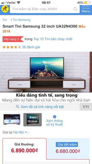 Tivi Samsung 32in N4300 (năm 2018)-Smart