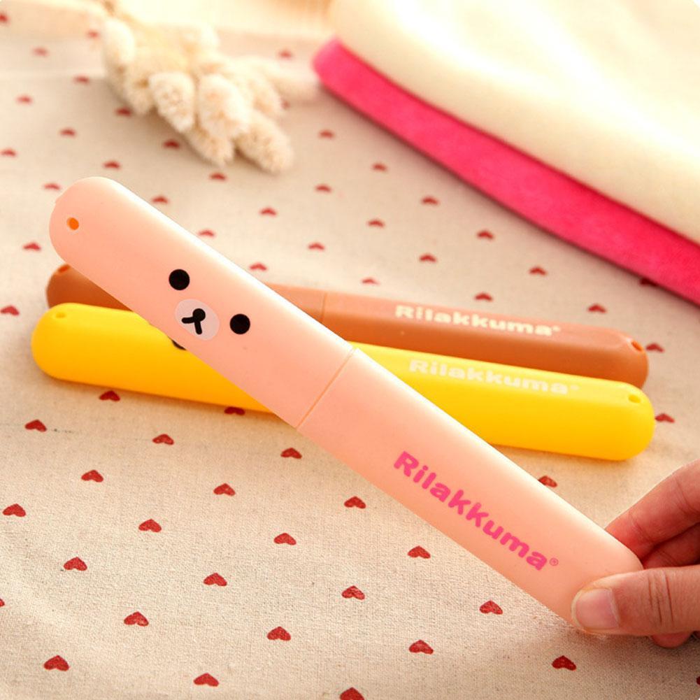 Hộp đựng bàn chải đánh răng hình trụ hoạt hình có nắp đậy tiện dụng