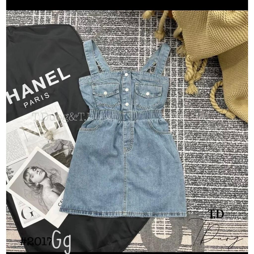 đầm jean 2 dây 2 túi trước hot