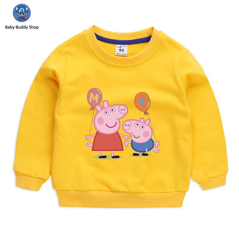 Áo Sweater Tay Dài In Hình Chú Heo Peppa 10 Màu Tùy Chọn Dễ Thương Dành Cho Bé