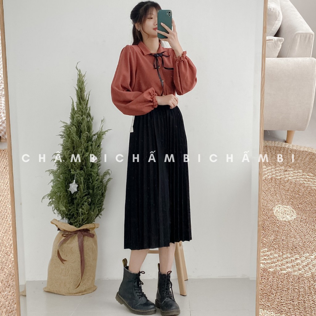 Áo Sơ Mi Tay Bồng Cô Thắt Nơ Siêu Xinh - A.079 | BigBuy360 - bigbuy360.vn