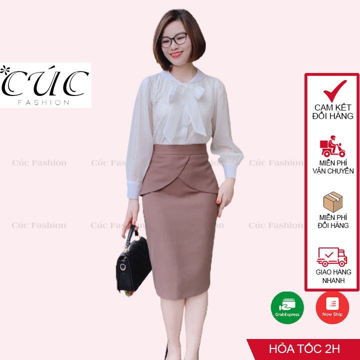 Chân váy nữ dáng dài cao cấp công sở from đẹp Cúc Fashion CV533 váy đầm bút chì bèo chéo bụng