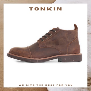 Giày boot nam da sáp TRENCH cổ lửng màu nâu, giày phượt vintage bụi bặm TONKIN