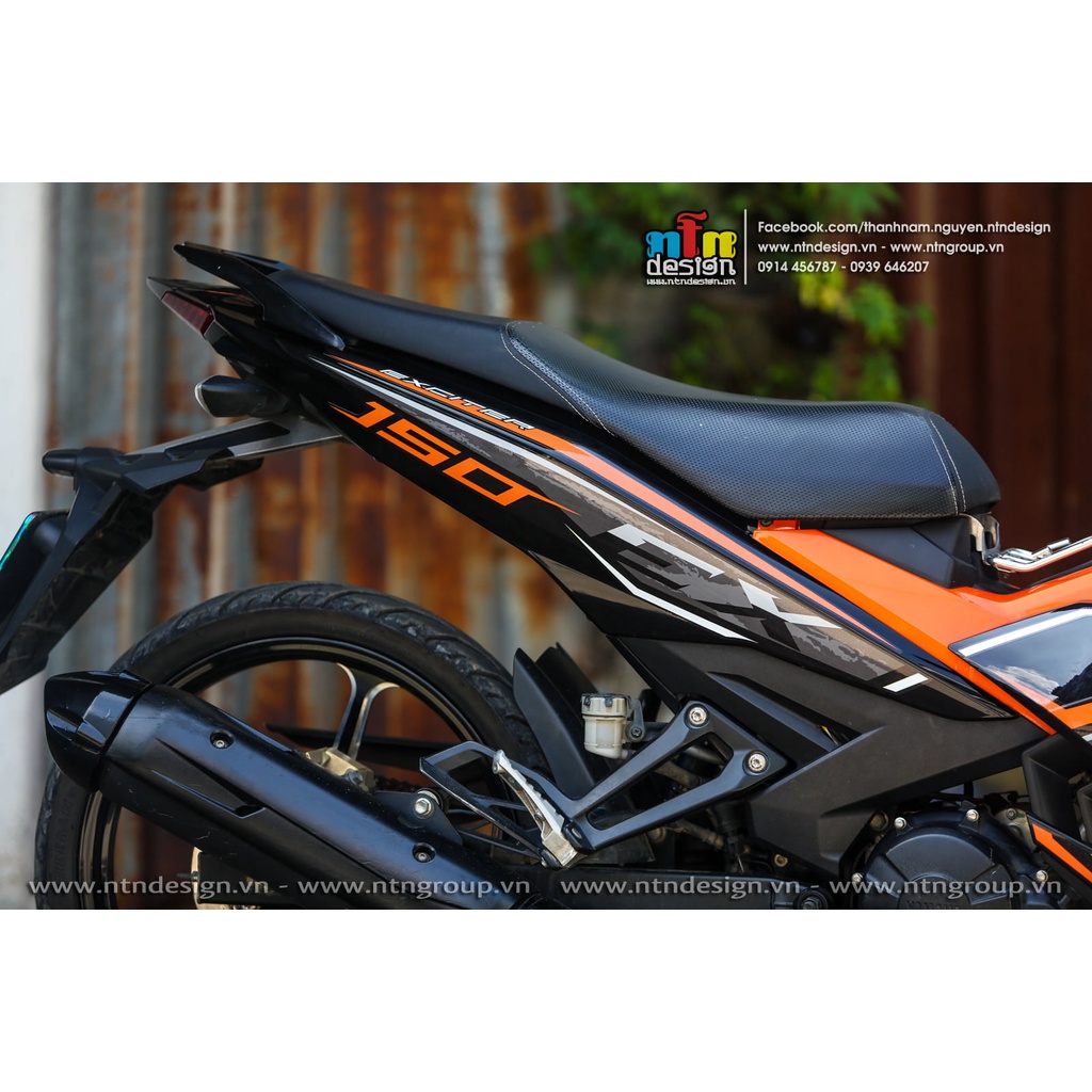 Tem Rời Dán Xe Exciter 150 Mẫu Cam Đen Xám Chữ Ex Cực Chất, Hàng 3 Lớp Chất Lượng Cao