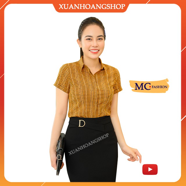 Áo Sơ Mi Nữ Đẹp Mc Fashion, Kiểu Công Sở, Tay Ngắn Cộc, Lửng, Dài, Dài, Kẻ Sọc Caro 5 Màu Vàng,  Xanh, Hồng, Tím A671