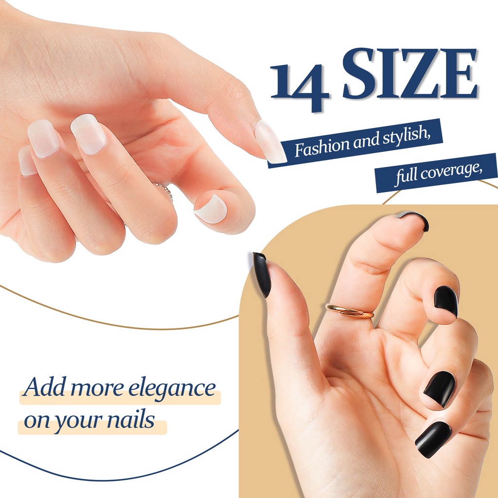 Bộ 168 Móng Tay Giả 14 Kích Cỡ Dạng Nhấn Kèm Keo Dán Tiện Dụng