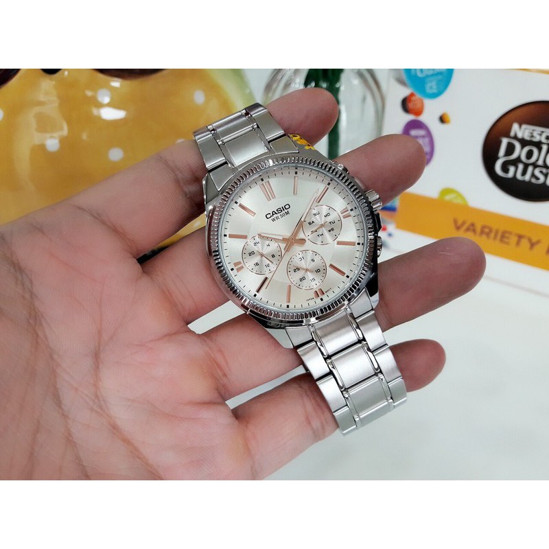 Đồng hồ nam CASIO chính hãng MTP-1375, dây kim loại