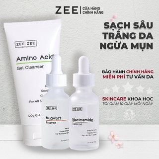 Bộ sản phẩm sạch sâu ngừa mụn dưỡng trắng da Amino Acid, Niacinamide, Mugwort | ZEE ZEE skincare