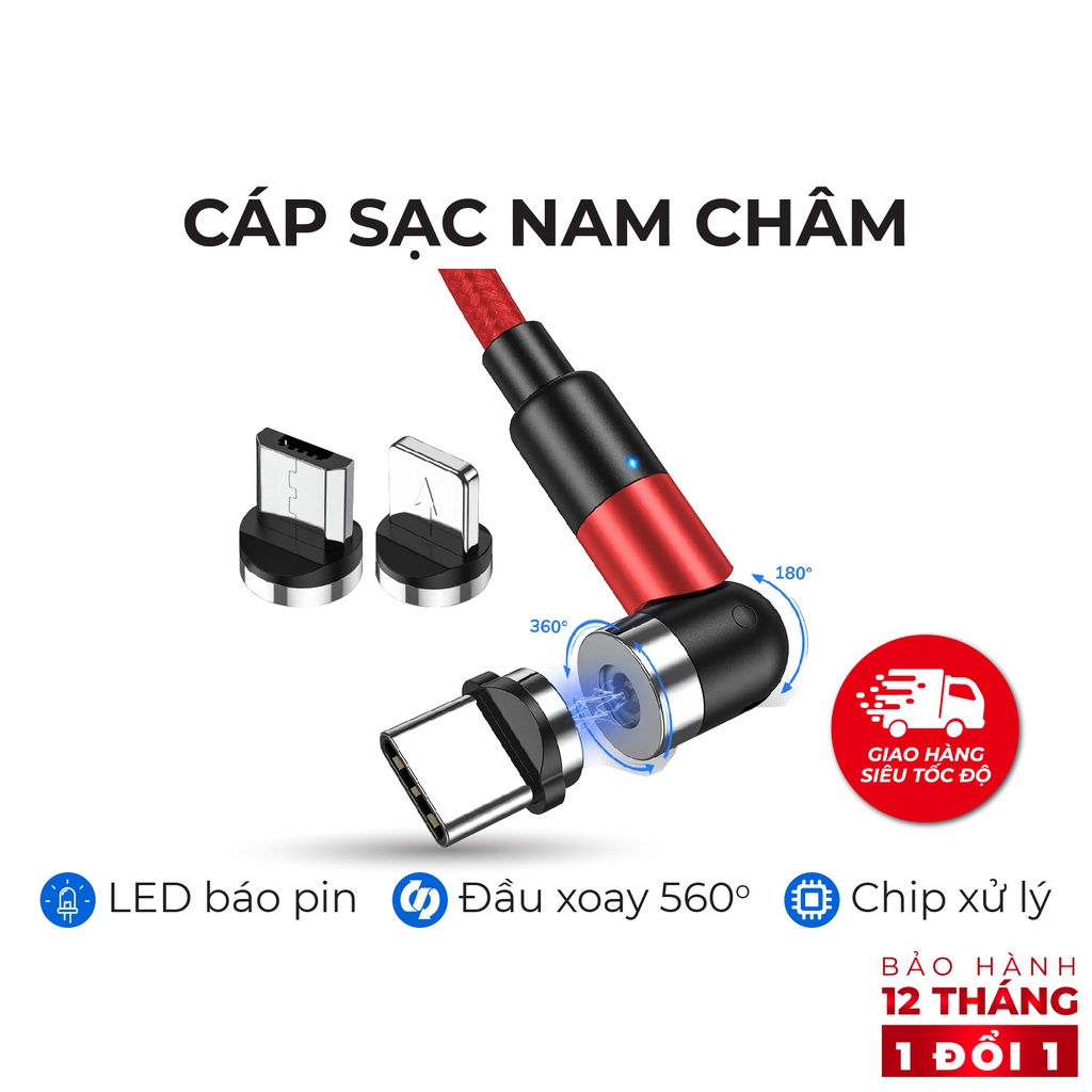 Dây sạc nam châm TOPK AM59 Đầu xoay 360 độ - Hàng chính hãng