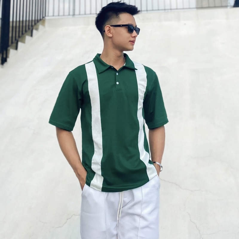 Áo Thun Polo Nam Phối Sọc Trắng Vải Cá Sấu Premium Mr Smile 99 Shop