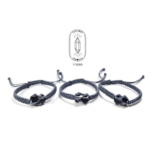Vòng tay tết macrame Black Tourmaline thô tự nhiên dây rút điều chỉnh độ dài