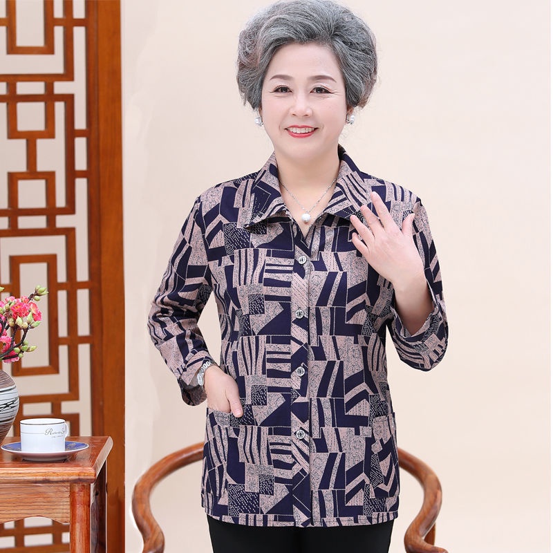 Áo sơ mi mùa hè tay thứ chín của phụ nữ trung niên và cao tuổi bà ba mẹ