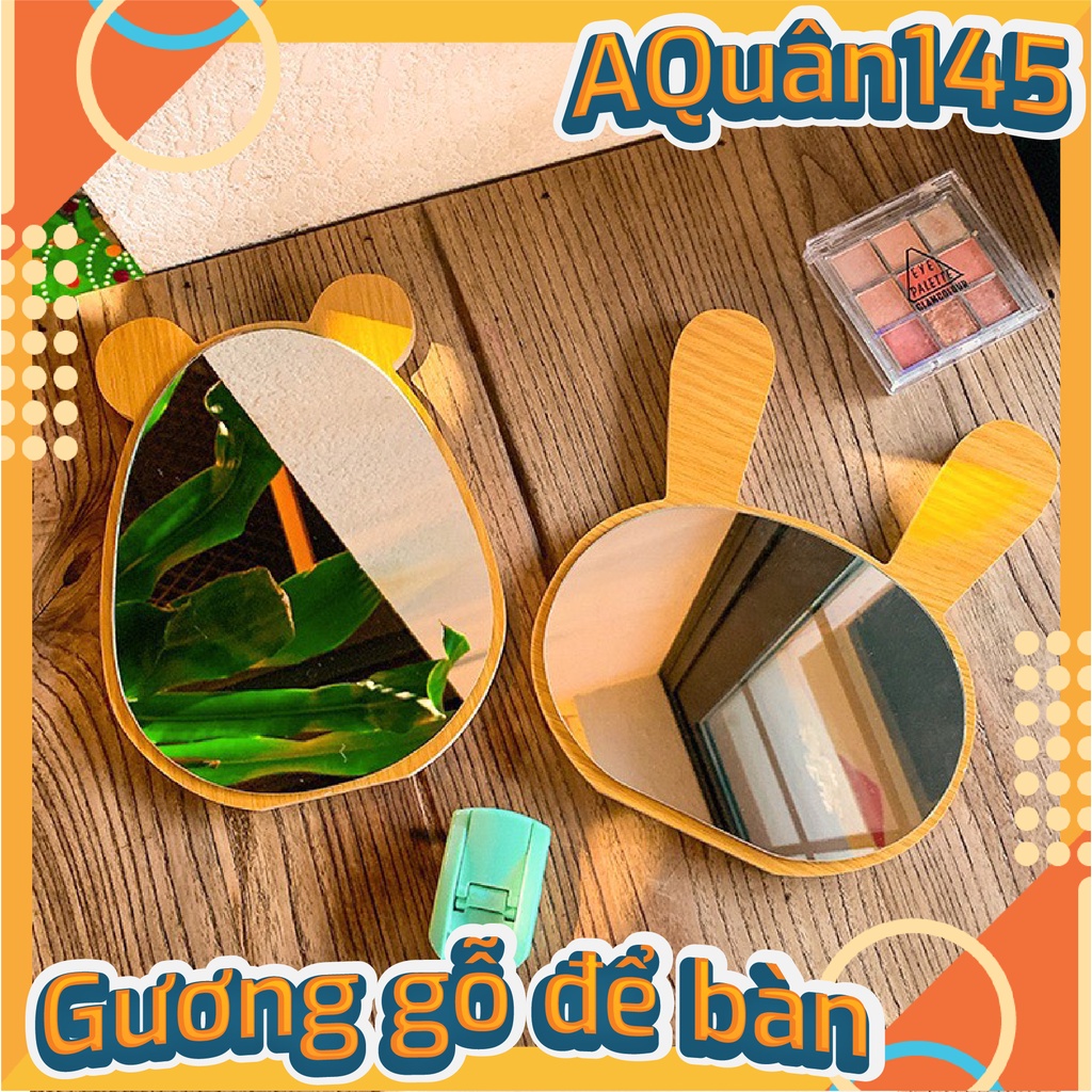 Gương để bàn, Gương trang điểm đế gỗ hình Thỏ, hình Gấu, phong cách Hàn Quốc xinh xắn