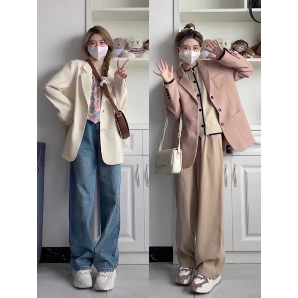 Áo khoác blazer nữ 2 lớp màu trắng sữa phong cách trẻ trung và năng động | BigBuy360 - bigbuy360.vn